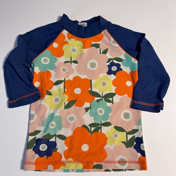Mini Boden girls swim rash guard Size 3-4Y top multicolor Flowers  raglan sleeve - Picture 1 of 10